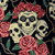 Skulls and Roses in black background